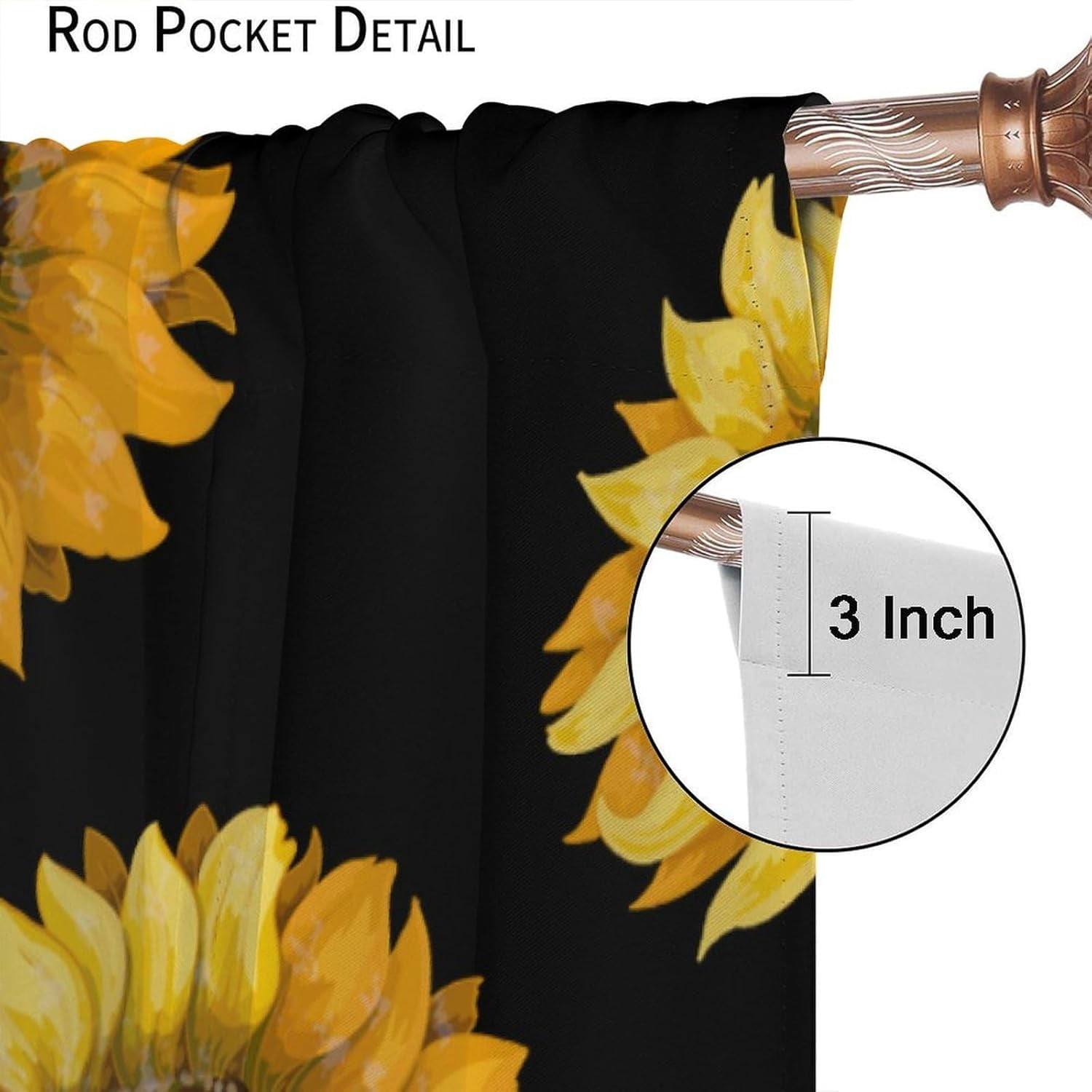 Sunflower Blackout Curtains Beautiful Flowers Yellow Black Rustic Nature Bedroom Living Room Kitchen Rod Pocket Decoration Window Drapes 2 Panels W42xL63in