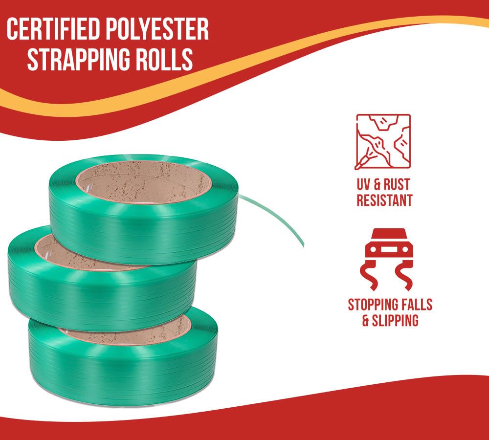thumbnail image 5 of 3/4" x 0.040" x 3000' Heavy Duty Polyester (PET) Packaging Strapping Roll - Green 16"x6" Core Size Hand Grade - 1800 lbs Break Strength - Rust Resistant Roll, 5 of 10