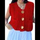thumbnail image 3 of Cárdigan Corto de Punto Sin Mangas para Mujer 2025, Suéter Informal de Crochet con Botones y Bolsillos Gran Rojo L, 3 of 10