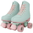 thumbnail image 2 of LIXI Girls' Roller Skates, Colorful High-Top Double Row Leather Quad Skates in Attractive Green & Pink,Youth 4, 2 of 9