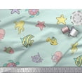 thumbnail image 2 of Soimoi Green polyester Crepe Fabric Clown Fish & Octopus Ocean Print Fabric by Yard 42 Inch Wide, 2 of 3