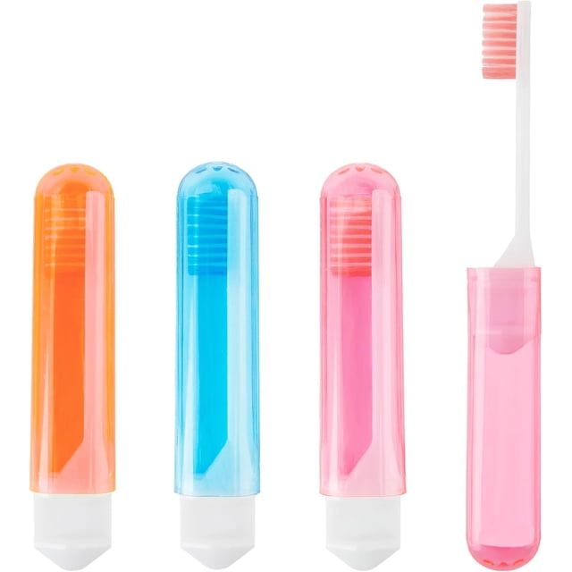 Travel Toothbrush, 3PCS Travel Toothbrush Set, Mini Toothbrush Soft Portable Toothbrush Travel with Tooth Brush Cover Small Folding Toothbrush Individually Wrapped for Travel Home,Orange,Blue,Pink