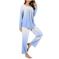 thumbnail image 5 of Scyoekwg Pajama Sets for Women Gradient Color Loungewear Matching Set Casual Button Round Neck Long Sleeve Tops and Pants Pajama Sets (Light Blue,L), 5 of 7