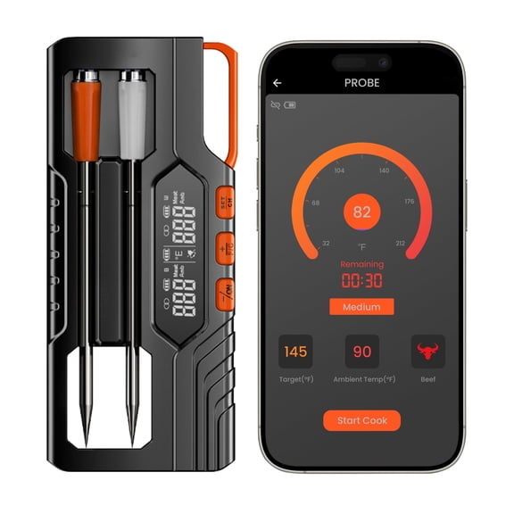 Meat Thermometer Digital with 2 Probes,5.3 Bluetooth Food Thermometer with App Control,590 Ft Wireless Meat Thermometer for Kitchen,Bbq,Grill,Oven,Smoker,Rotisserie