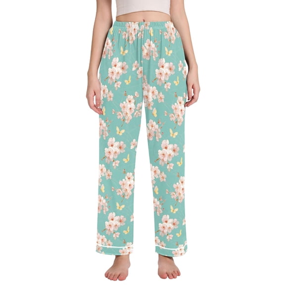 joogoo Women Butterfly Cherry Blossom Pajamas Pants Lounge Bottoms Pjs with Pockets M