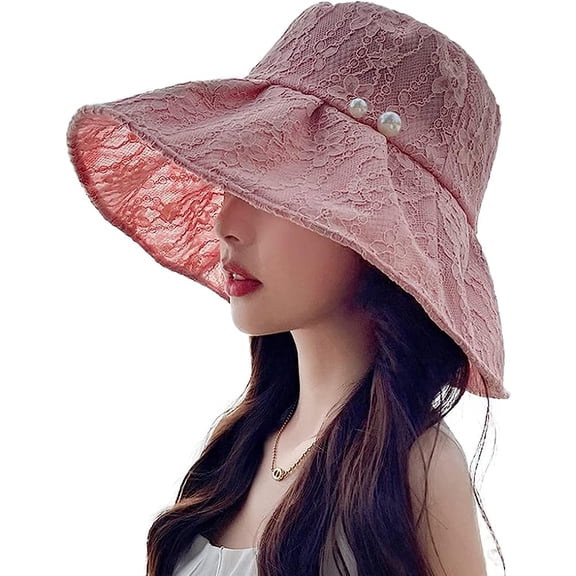 YooGuoGuo Womens Lace Bucket Hat Soft Cotton Lace Breathable Foldable UV Sun Protection Bucket Hat Summer Outdoor Beach Cap for Girls