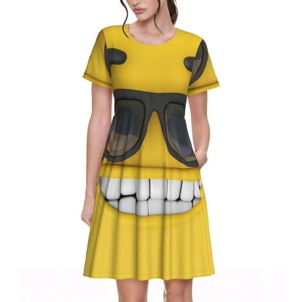 Balery Smiling With Sunglasses Vestidos sueltos de manga corta para mujer, vestidos de verano 2025, vestidos casuales de corte A con vuelo.
