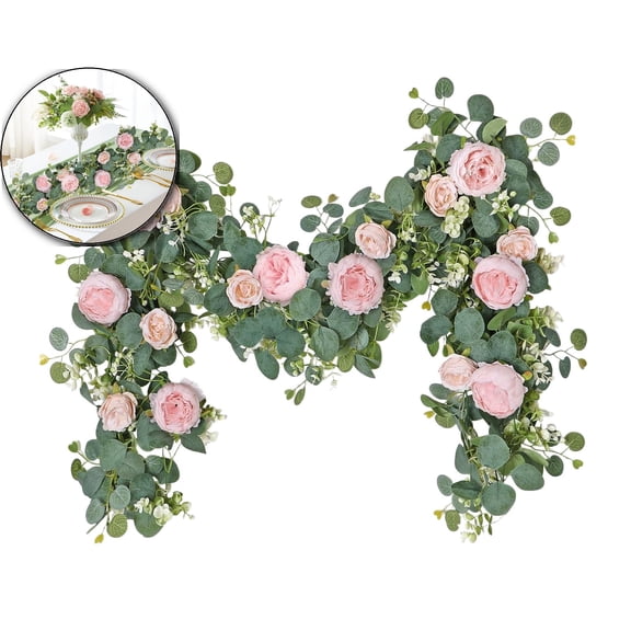 6 Ft Flower Garland, Artificial Rose Vine Fake Flower Garland Silk Rose Peony Hanging Vine Faux Floral Garlands for Wedding Party Arch Table Wall Backdrop Decoration
