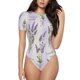 thumbnail image 1 of Balery Lavender Flowers Body de cuello redondo de manga corta para mujer Tops de manga corta Tops básicos-Large, 1 of 7
