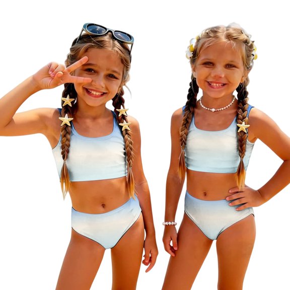 Grblisyd Girls Swimsuits Two Piece Casual Scoop Neck Gradient Bikini Sets Size 1-10 Years