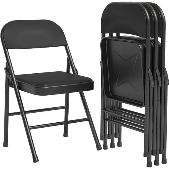 Yesurprise 4 Pack Black Folding Chairs with Padded Seats for Outdoor & Indoor Black