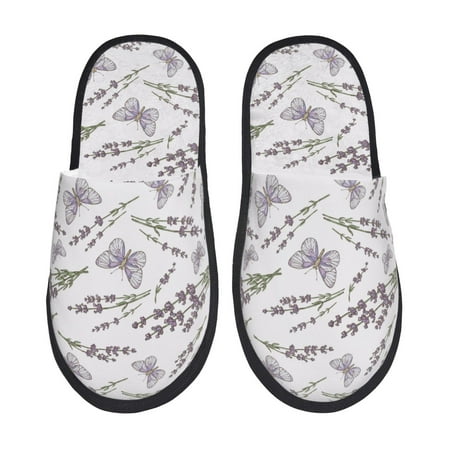 Balery Lavender And Butterfly Slient Indoor Furry Fleece Comfort House Shoes Soft Non-Slip Home Shoes Cotton slippers House Slippers-- Medium