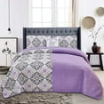 thumbnail image 5 of Hannah Linen Twin Quilt Set - Microfiber 3 Piece Down Alternative Design (Twin, Purple Vidara), 5 of 5