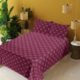 thumbnail image 2 of Ambesonne Art Deco Fitted & Flat Sheet with Sham 3 Pcs Set, Nostalgic Shell Motif 80s, Twin XL, Plum Magenta and Coral, 2 of 5
