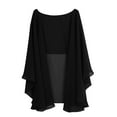 thumbnail image 6 of Fldy Woman Chiffon Cape Wrap Shawl Capelet Poncho Bridesmaid Shrug Cover Up for Wedding Evening Dress Black One Size, 6 of 7