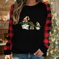 thumbnail image 2 of Odeerbi Christmas Tops For Women 2025 Long Sleeve Blouses Plaid Print Splicing Round Neck Pullover T-Shirt Black, 2 of 9