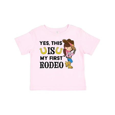 

Inktastic Yes This is My First Rodeo- Cowgirl in Hat and Boots Gift Toddler Toddler Girl T-Shirt