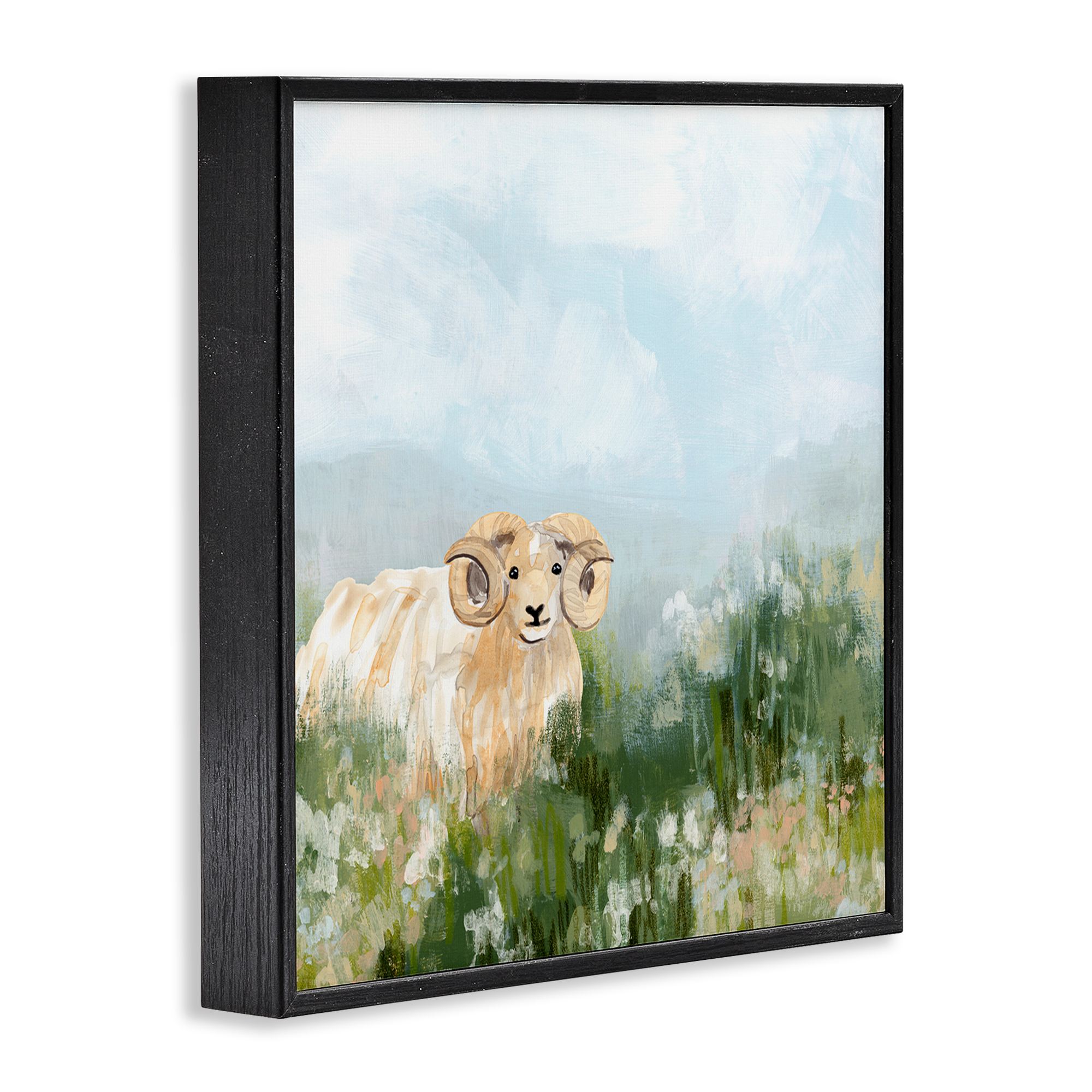 Stupell Industries Traditional Country Goat Animals & Insects Painting Black Framed Art Print Wall Art, 24 x 24