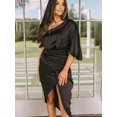 thumbnail image 4 of Osfvolr Women'S Satin Dress One Shoulder Flutter Short Sleeve Ruched Bodycon Wrap Cocktail Wedding Guest Dresses Black S, 4 of 5