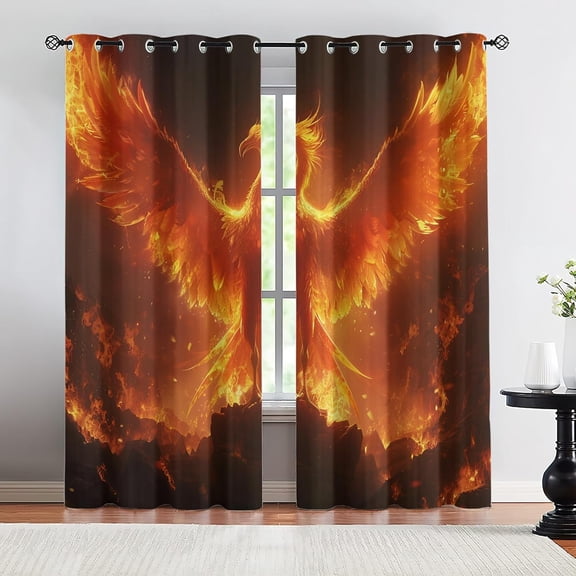Fire Phoenix Blackout Curtains, Fantasy Bird Drapes for Bedroom Living Room, Mythical Thermal Insulated Room Darkening Window Decor 26"W x 45"L (2 Pack)