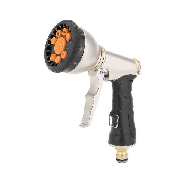 Rociador de agua de metal de alta presión, boquilla de manguera de jardín resistente con garantía antifugas, 9 patrones de rociado para un uso versátil, diseño ergonómico para un manejo cómodo