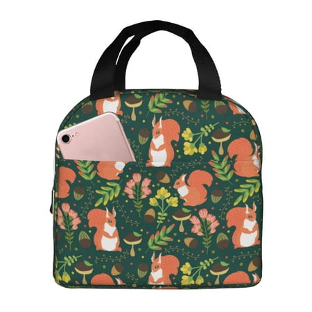 Insulated Lunch Bag for Women Men - Painted Cute Squirrel Flower Leakproof Cooler Lunch Box for Women Men  Lunch Tote Bags for Work School Picnic Travel