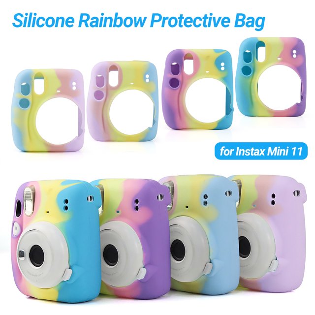 Gwong Electrónica Caja de la cámara Anti-Scratch Impermeable Mini cámara digital Soft Silicone Rainbow Bolso protector para Instax Mini 11