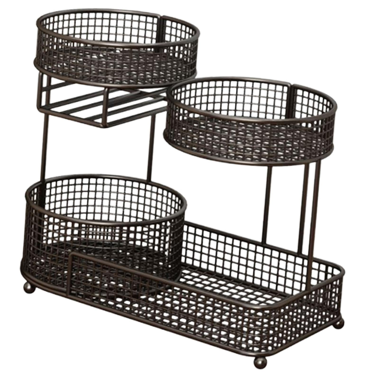 Fiocias 3-Tier Kitchen Fruit Basket, Large Capacity, Vegetable Basket with Tissue Holder Black