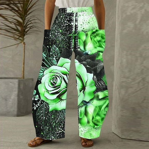 Runfenguu Y2K Pants, Wide Leg Sweatpants Women Women Casual Printing Pockets Elastic Mid-Waist Comfortable Wide-Legged Loose Pants
