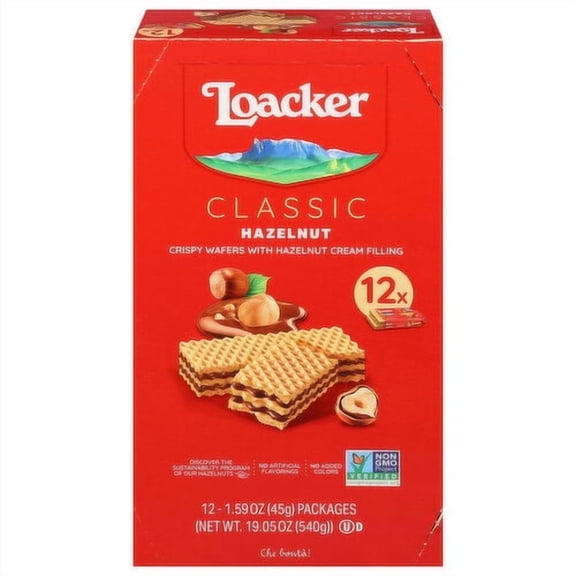Loacker Classic Hazelnut Wafer Cookies, 12 Pack Box, 1.59 oz Each
