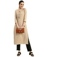 thumbnail image 4 of eloria Women's Fashion Solid Front Dori Tie-Up Neck Design Kurti, Fabric : Cotton, Color : Beige, Size : Medium, 4 of 7