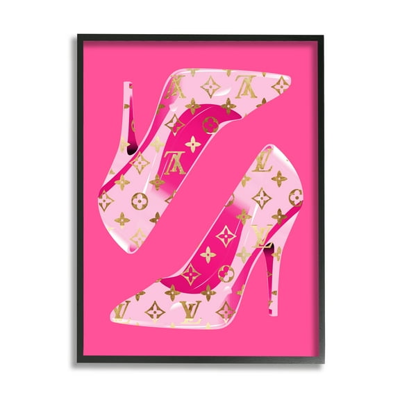 Stupell Industries Pink Fashion Heels Beauty & Fashion Painting Black Framed Art Print Wall Art, 11 x 14