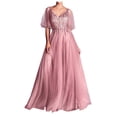 thumbnail image 1 of Vestido largo sin mangas con cremallera y hombros descubiertos para mujer, vestido largo de princesa con cuello en V Fridja bnh4421, 1 of 1