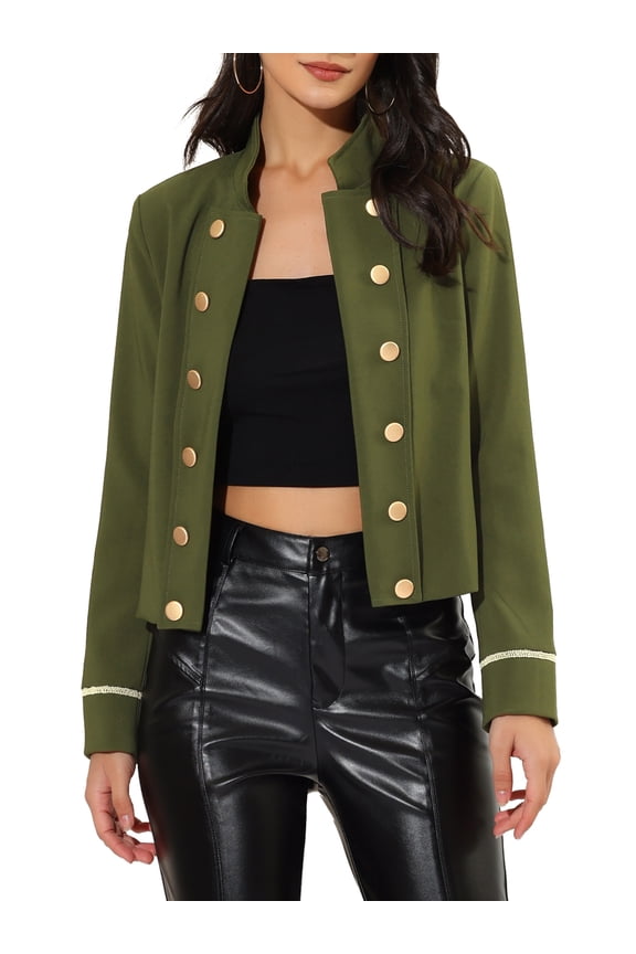 Women's Vintage Steampunk Jacket 1960s Open Front Button Decor Casual Jacket XS Army Green
