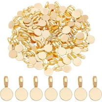 100Pcs Glue on Bails Pendants Flat Round Cabochon Settings Alloy Jewelry Bails Antique Golden Blanks Pendants Cabochons Hanger Charms for Jewelry Making Hole: 6x3.5mm