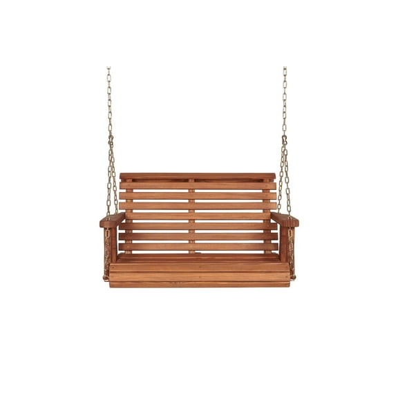 Amish Casual 3 Foot Roll Back Porch Swing with Cup Holders in Cedar Stain - Amish Made in The USA from Treated Pine Heavy Duty 700 Lb. Weight Capacity