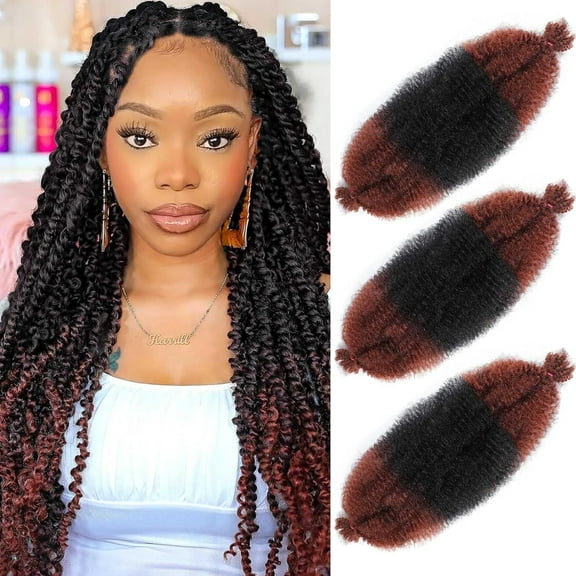 Afro Twist Hair 24 Inch 3 Packs, Springy Afro Twist Hair Pre Fluffed Spring Twist Hair Pre Separated Wrapping Hair for Soft Locs Hair Extensions (24 Inch (Pack of 3), 1B/27#)
