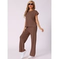 thumbnail image 2 of DARING DIVA Women's 2-Piece Short Sleeve Tops Wide Leg Pants Sets M Coffee, 2 of 5