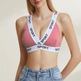 thumbnail image 2 of ManxiVoo Contrast Trim Bralette with Fashionable Letter Detail Comfortable Wireless Triangle Cup Top S Size Pink, 2 of 7