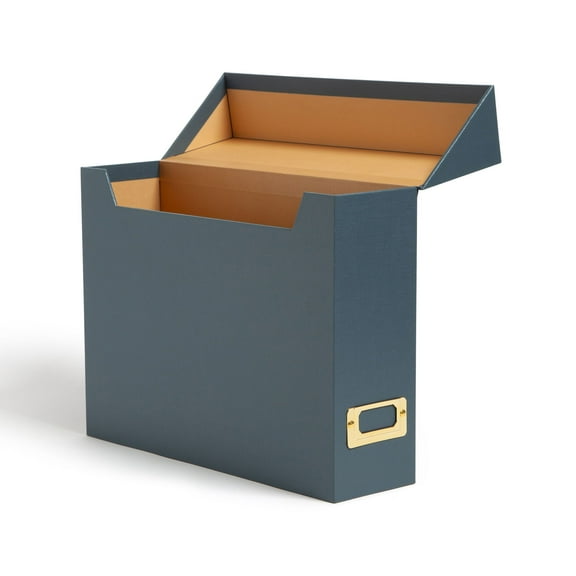U Brands Flip Top File and Storage Box, 9.4 x 3.7 x 13 in., Dusk, Gold Metal Nameplate