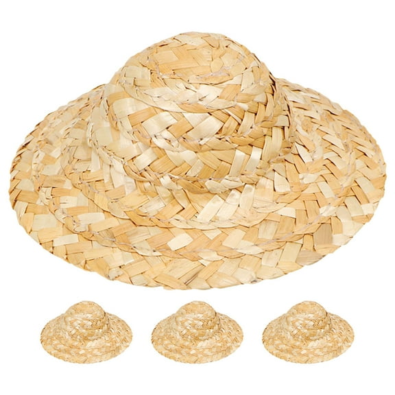 Niceauty 4pcs Miniature Woven Hats Straw Hat Decoration DIY Craft Home Decor