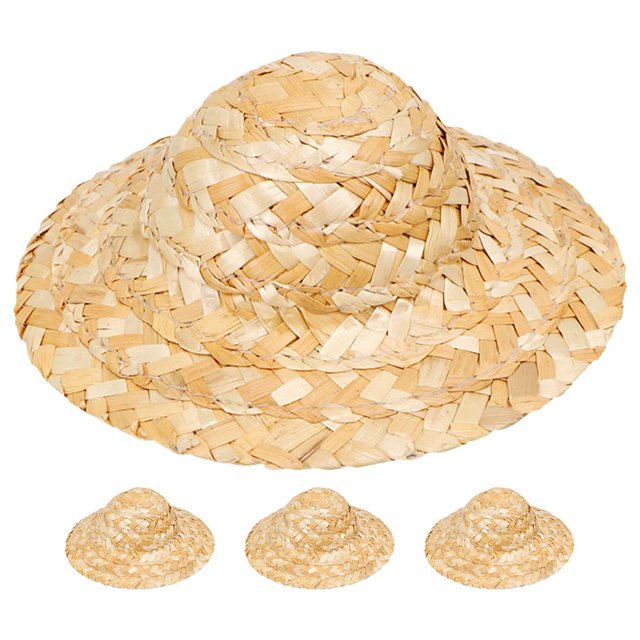 Miangastore Mini Woven Straw Top Hat Wood Color 4Pcs For Handicraft Enthusiasts Home Decoration