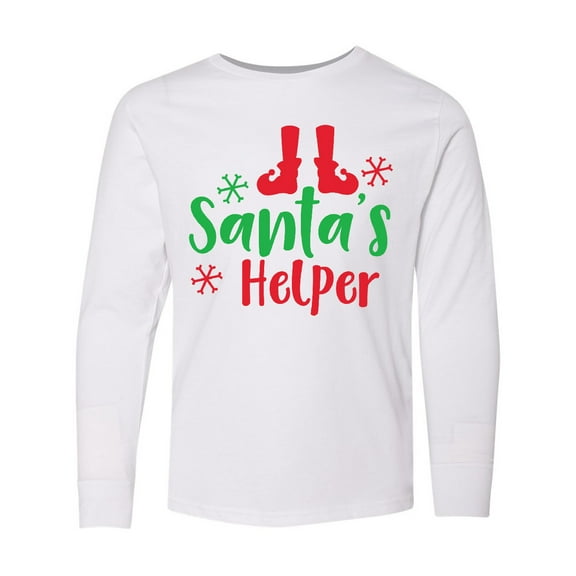 Inktastic Santa's Helper, Elf Shoes, Snowflakes, Christmas Long Sleeve Youth T-Shirt