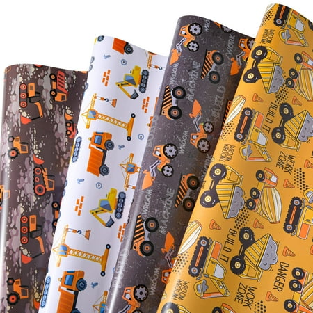 Sikiweiter Construction Wrapping PresNok Paper - 12 Sheets Construction Wrapping Paper Birthday with Trucks - 19.7 x 27.6 Inches Per Sheet