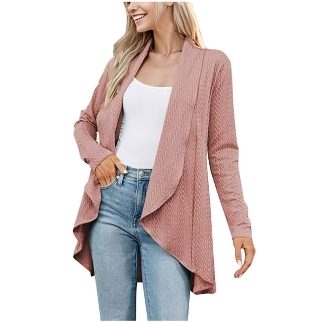 Posijego Cardigan Léger pour Femmes Col à Revers Manches Longues Tricoté Ouvert devant Pull Décontracté Formel Affaires