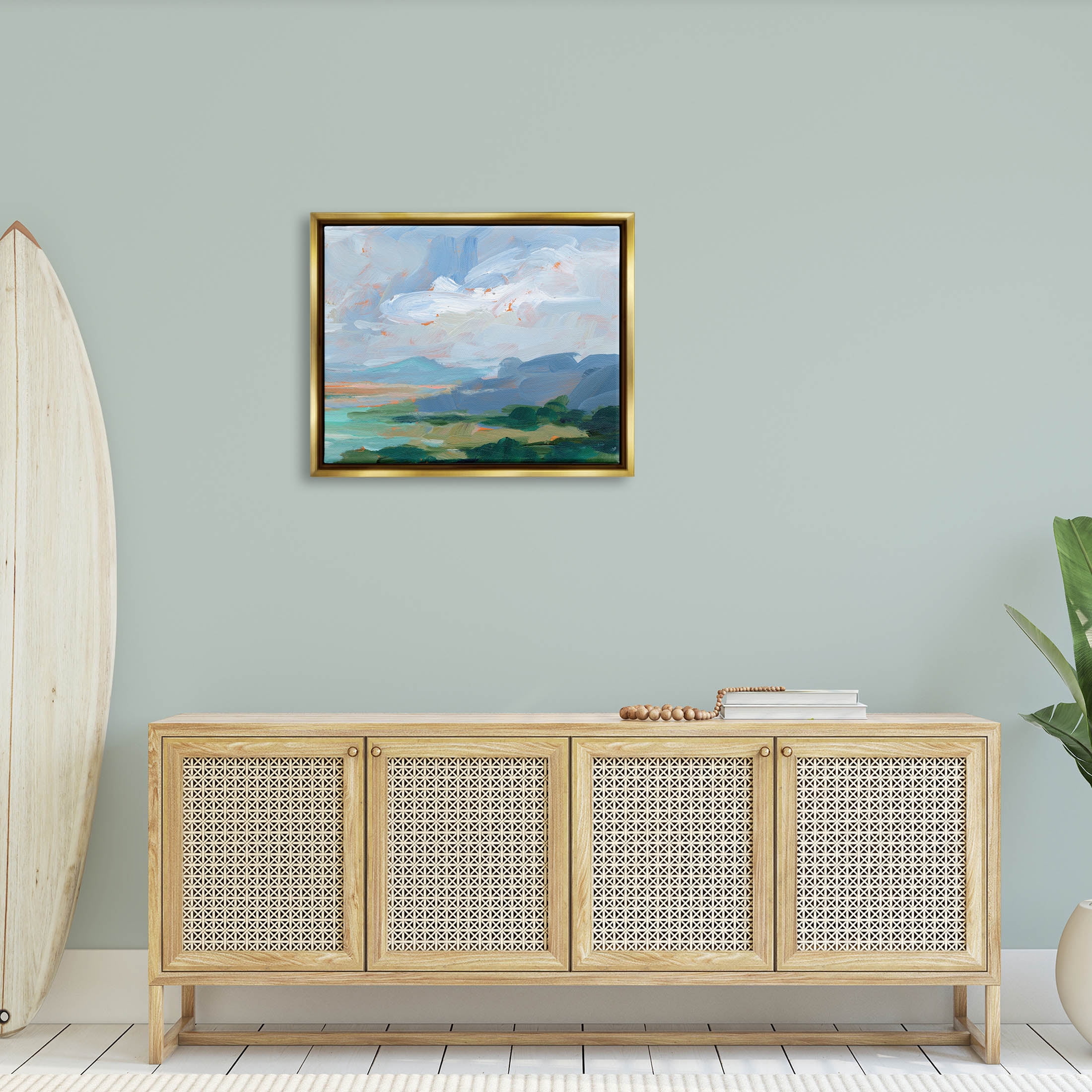 Ocean Cliffs Abstract Landscape Landscape Painting Metallic Gold Framed Art Print Wall Art