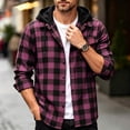 thumbnail image 2 of Gealkoca Men's Hooded Plaid Flannel Shirt Jacket, Long Sleeve Button Down Two-Layer Collar Shacket with Flap Pocket, Casual Fall Outwear,Hot Pink_3XL, 2 of 9