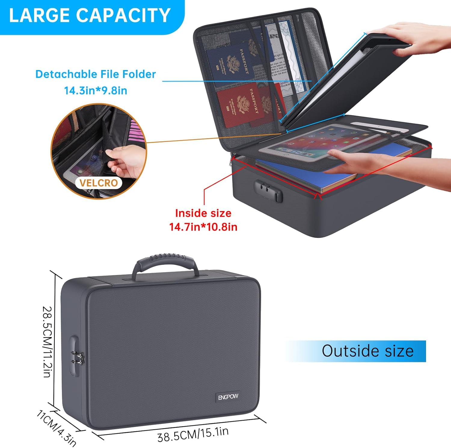 5200℉ Fireproof File Organizer Bag with 13 Pocket Accordion File Folder,Document Organizer Box with Lock&Labels,Multi-Layer Portable Home Travel Safe Storage Box for Important Documents,Gray