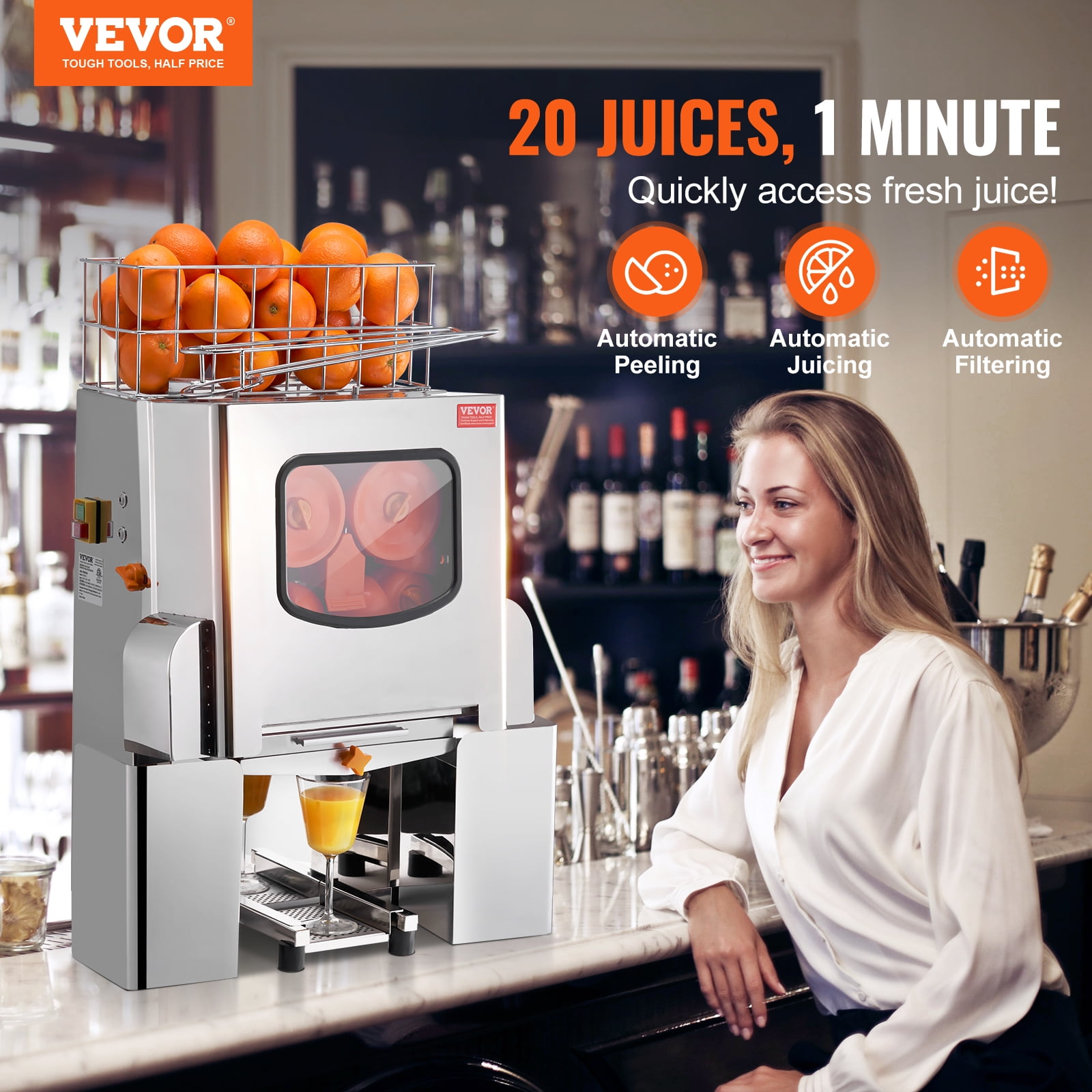 KFFKFF Commercial Orange Juicer Machine 120W Stainless Steel Squeezer Extractor
