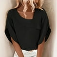 thumbnail image 7 of ECZHAW Shirts for Women Work Asymmetric Neck 3/4 Sleeve Tees Summer Ladies Solid Color Tops Half Sleeve Shirts Tunics,, 7 of 7